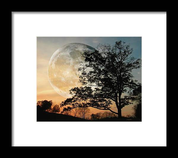 Moon Framed Print featuring the photograph Big Moon in Sunset by Shara Abel