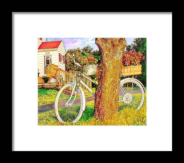 Bike Framed Print featuring the digital art Bike with flowers by Tatiana Travelways