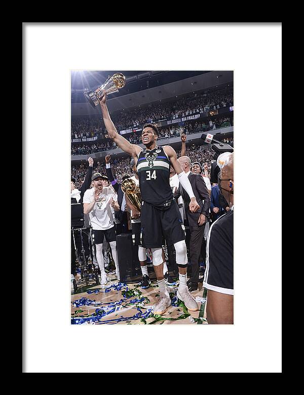 Giannis Antetokounmpo Framed Print featuring the photograph Bill Russell and Giannis Antetokounmpo by Andrew D. Bernstein