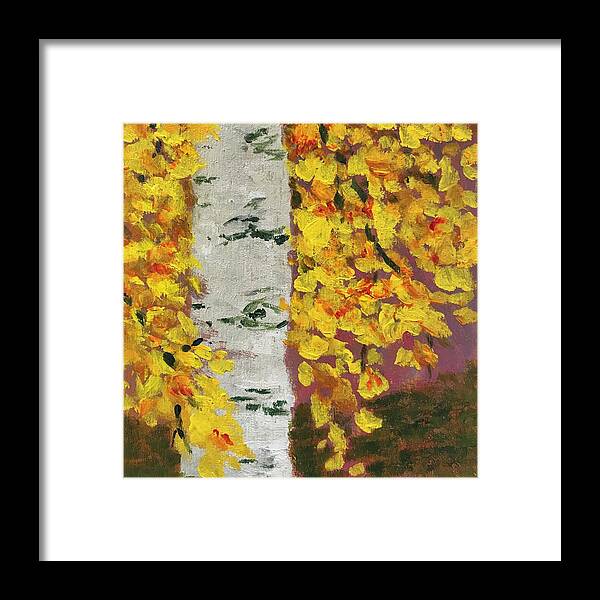 Birch Framed Print featuring the painting Birch #1 by Milly Tseng