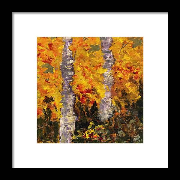 Birch Framed Print featuring the painting Birch #2 by Milly Tseng