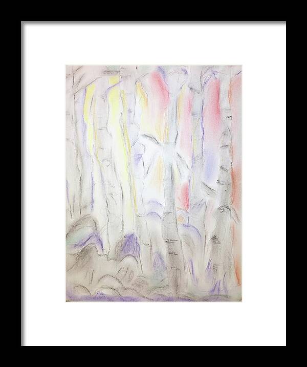 Birch Tree Framed Print featuring the pastel Birch Forest Nearing Sunset by Suzanne Berthier