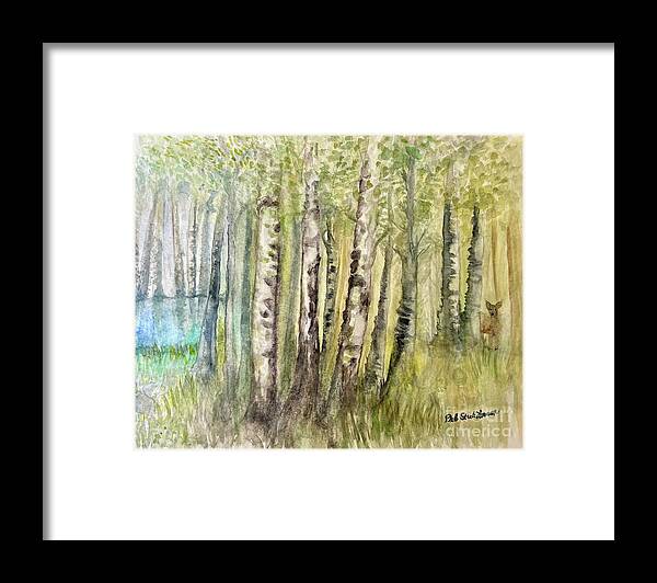Birch Trees Framed Print featuring the painting Birch Forest Visitor by Deb Stroh-Larson