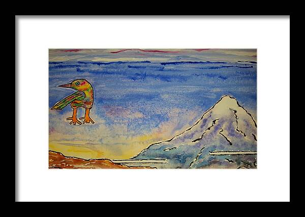 Watercolor Framed Print featuring the painting Bird and Mountain by John Klobucher