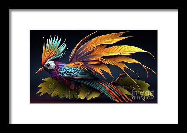 Exotic Framed Print featuring the digital art Bird of Paradise V2 by Peter Awax