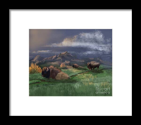 Bison Framed Print featuring the digital art Bison Rest by Doug Gist