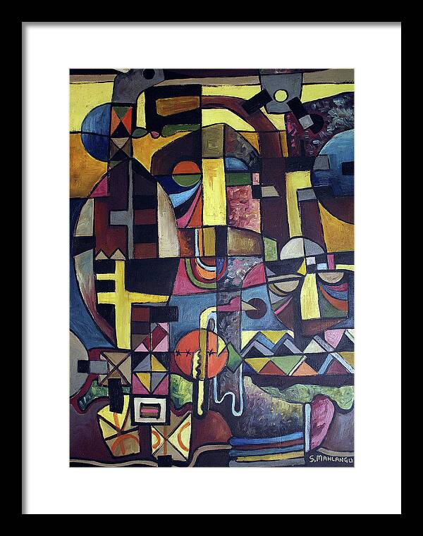 African Art Framed Print featuring the painting Bits of Time by Speelman Mahlangu