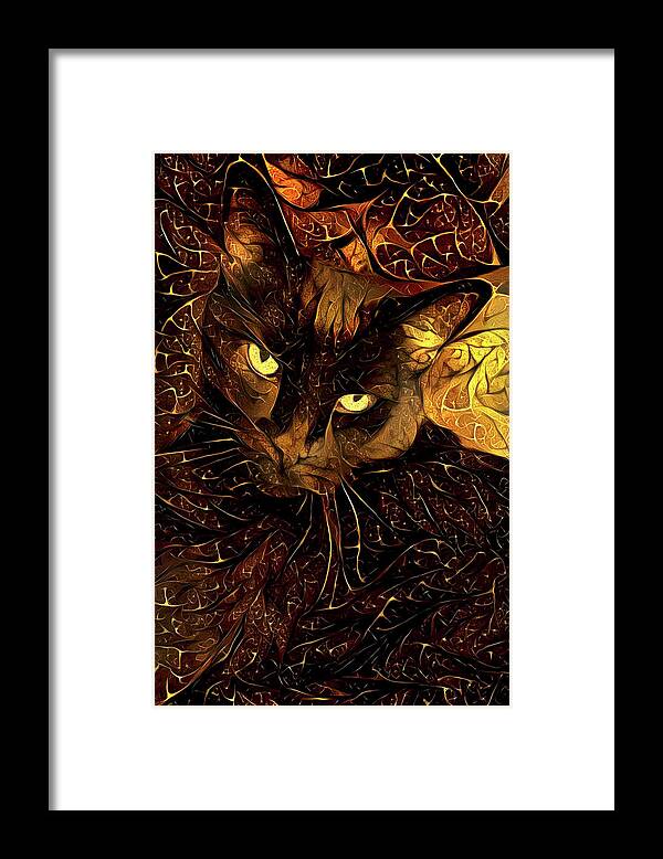 Black Cat Framed Print featuring the digital art Black and Gold Cat by Peggy Collins
