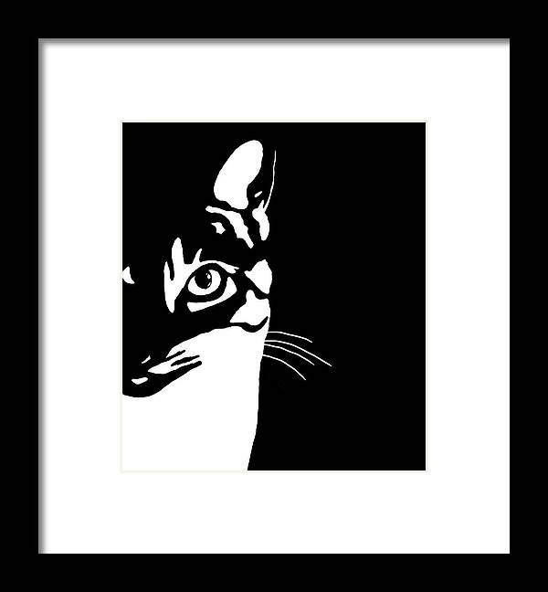 Cat Framed Print featuring the digital art Black and White Cat 657 by Lucie Dumas