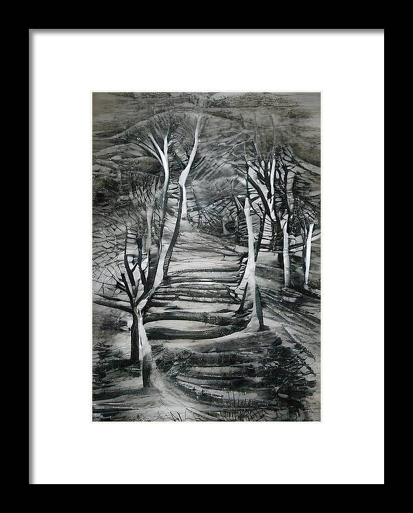 Landscape Framed Print featuring the painting Black and White Landscape 01 by AM FineArtPrints