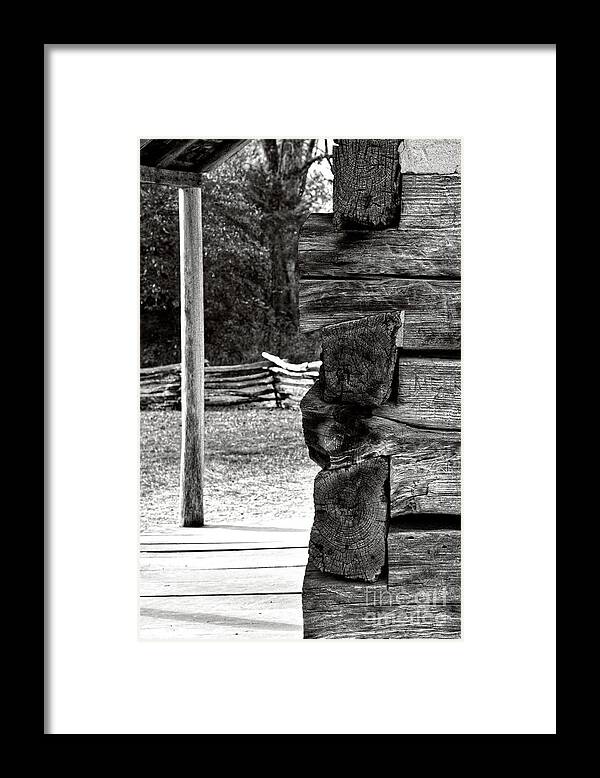 Monotone Framed Print featuring the photograph Black And White Log Cabin 2 by Phil Perkins