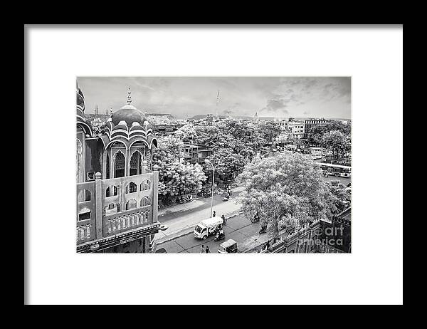 Jaipur Framed Print featuring the photograph Black And White - Panorama From Hawa Mahal Jaipur Rajasthan India Wall Art by Stefano Senise