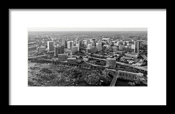 Richmond Framed Print featuring the photograph Black and White Richmond Skyline by Richmond Aerials