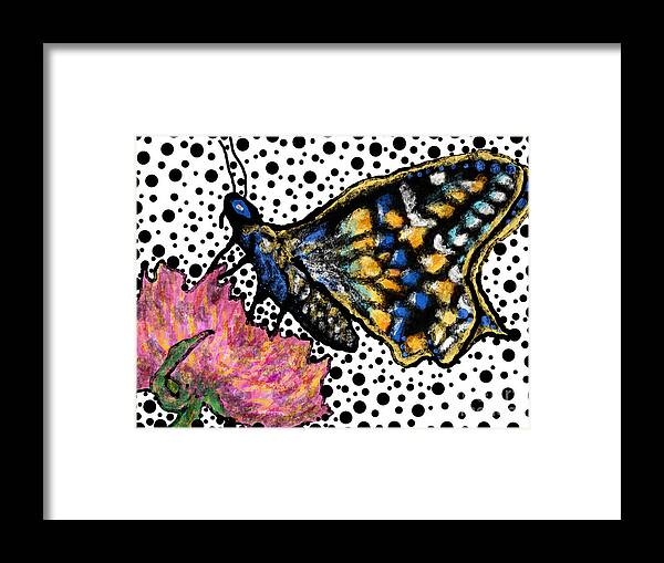 Butterfly Butterflies Insect Nature Animal Bug Flowers Black White Bag Mask Lobby Decor Abstract Dots Pattern Framed Print featuring the mixed media Black Butterfly by Bradley Boug