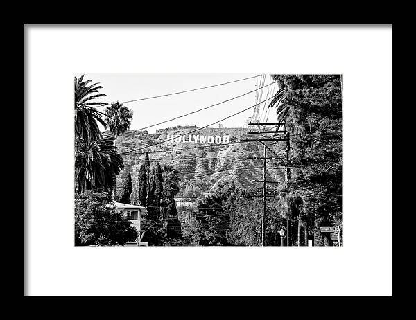 Los Angeles Framed Print featuring the photograph Black California Series - Hollywood Sign by Philippe HUGONNARD