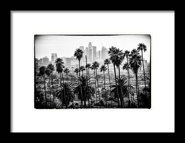 Los Angeles Framed Print featuring the photograph Black California Series - Los Angeles Skyline by Philippe HUGONNARD