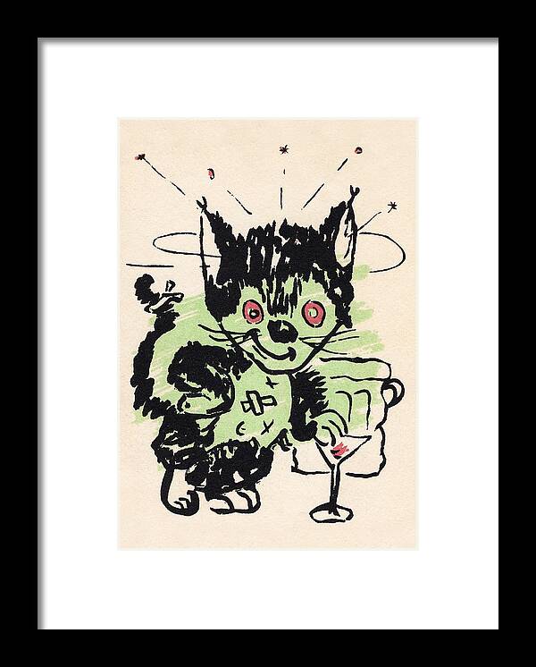 Black Cat Bar Framed Print featuring the digital art Black Cat Bar 1950's by Kim Kent