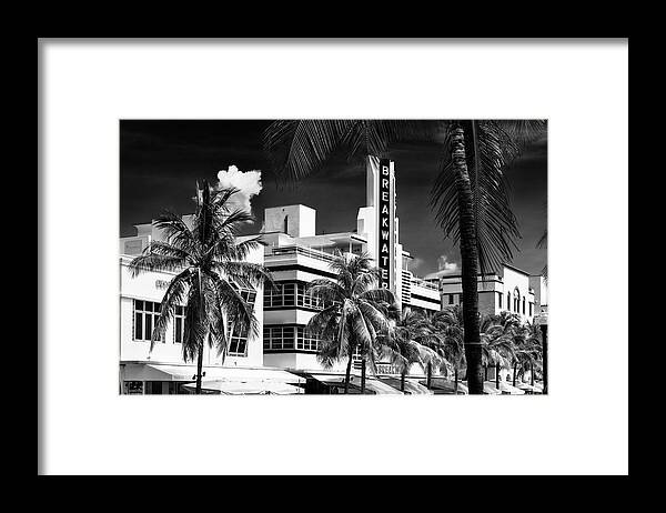 Florida Framed Print featuring the photograph Black Florida Series - Wonderful Miami Beach Art Deco by Philippe HUGONNARD