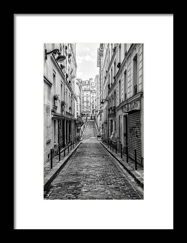 France Framed Print featuring the photograph Black Montmartre Series - Montmartre Street View by Philippe HUGONNARD