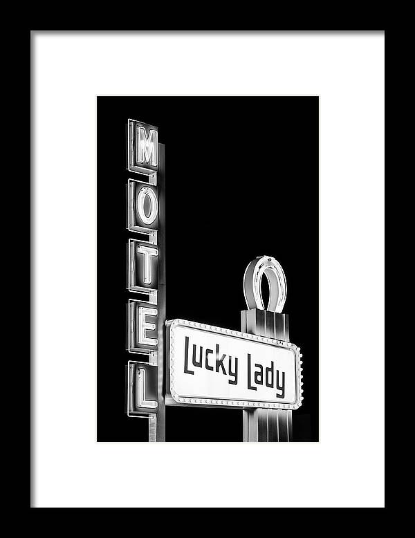 Nevada Framed Print featuring the photograph Black Nevada Series - Motel Lucky Lady Vegas by Philippe HUGONNARD