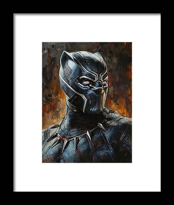 Black Panther Superhero Framed Print featuring the painting Black Panther by Land of Dreams