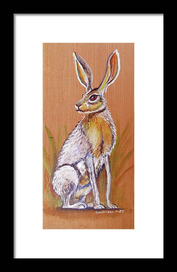 Black-tailed Framed Print featuring the painting Black-tailedJack Rabbits by David Sockrider