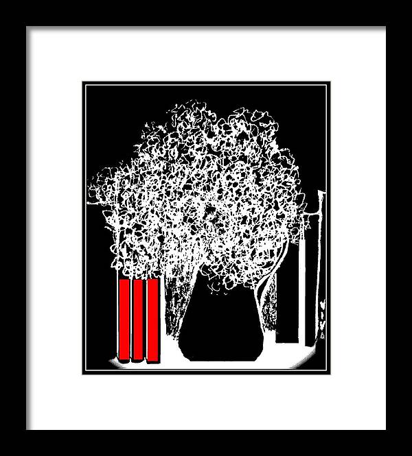 Black And White Framed Print featuring the drawing Black-White-Red-all-over by VIVA Anderson