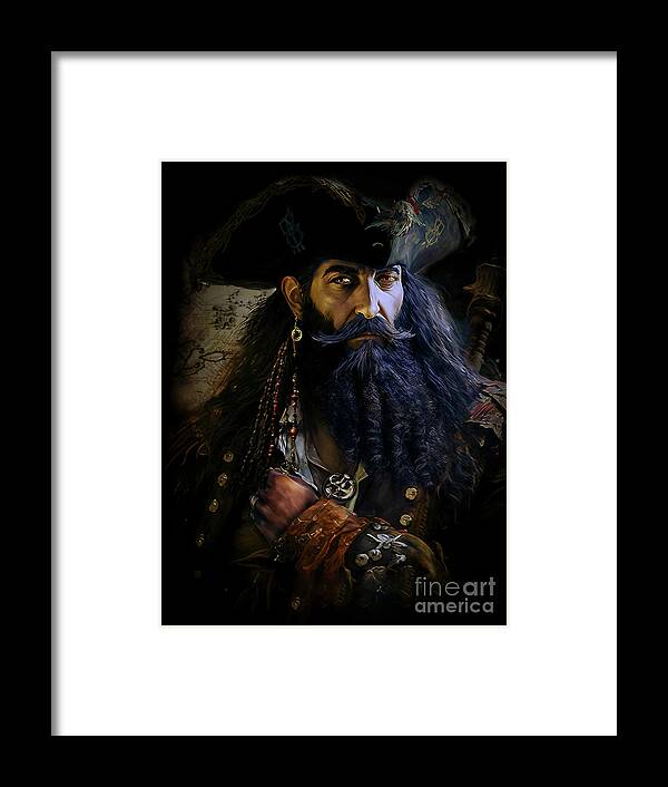 Blackbeard Framed Print featuring the digital art Blackbeard the Pirate by Shanina Conway