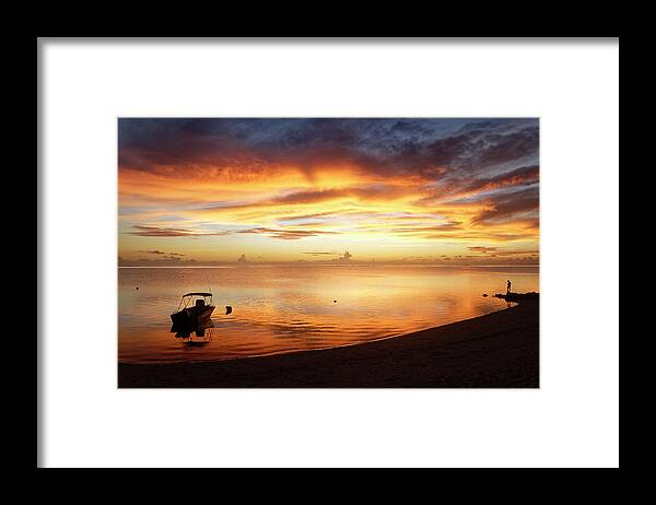 Tahiti Framed Print featuring the photograph Blazing Sky Over Mo'orea by Heidi Fickinger