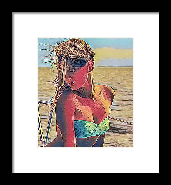 Blonde Framed Print featuring the photograph Blonde on a yacht green top by Alan Goldberg