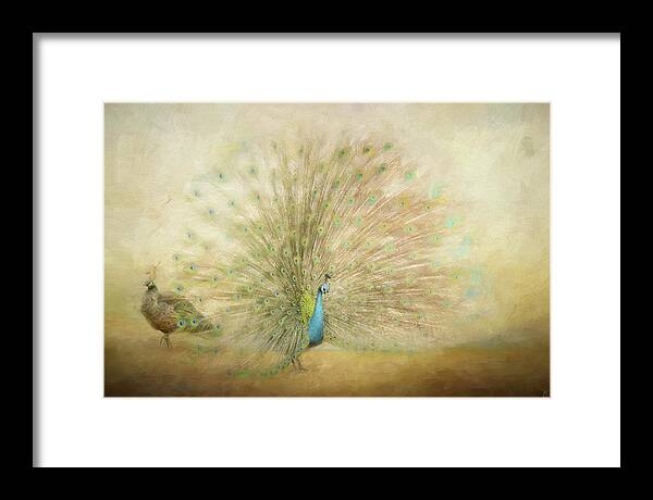 Peacock Framed Print featuring the painting Blooming Peacock in Gold by Jai Johnson