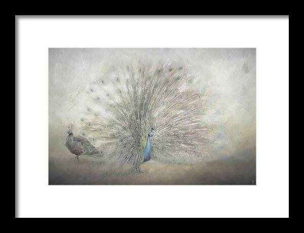 Peacock Framed Print featuring the painting Blooming Peacock in Silver by Jai Johnson