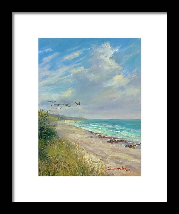 Sandy Beach With Waves Framed Print featuring the painting Blowing Rocks Beach Day by Laurie Snow Hein