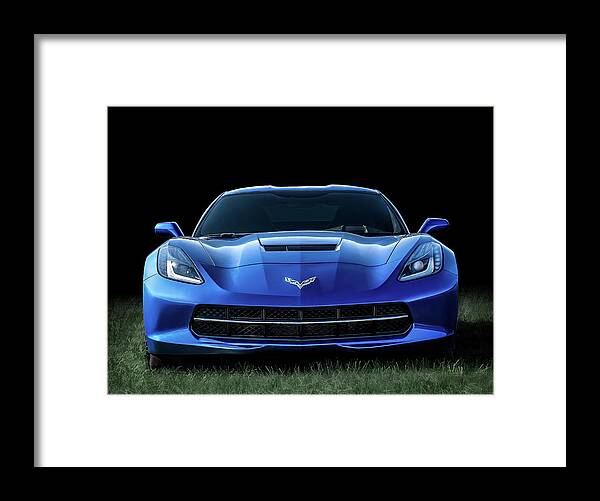 Corvette Framed Print featuring the digital art Blue 2013 Corvette by Douglas Pittman