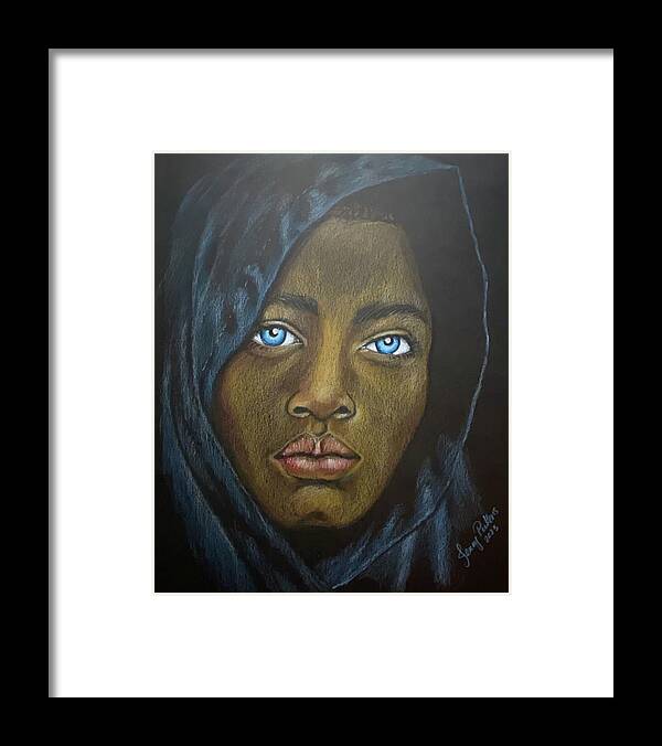African Boy With Blue Eyes Framed Print featuring the mixed media Blue 49 Times by Jenny Pickens