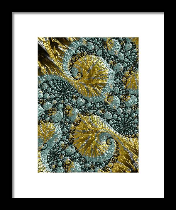 Fractal Framed Print featuring the digital art Blue and Gold Fractal by Eileen Backman