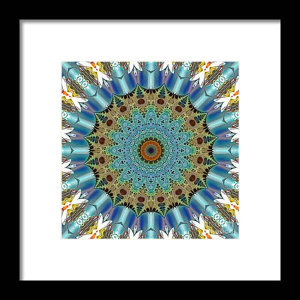 Fractal Framed Print featuring the photograph Blue and Tan Fractal Mandala by Sea Change Vibes