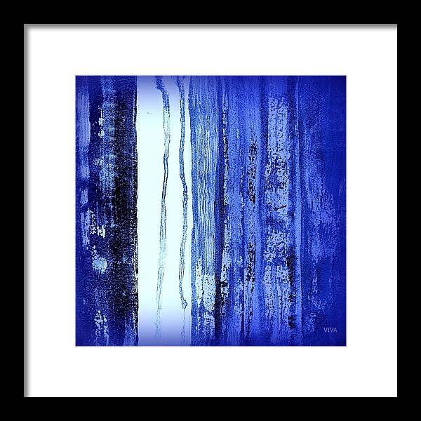 Rainy Framed Print featuring the painting Blue and White Rainy Day by VIVA Anderson