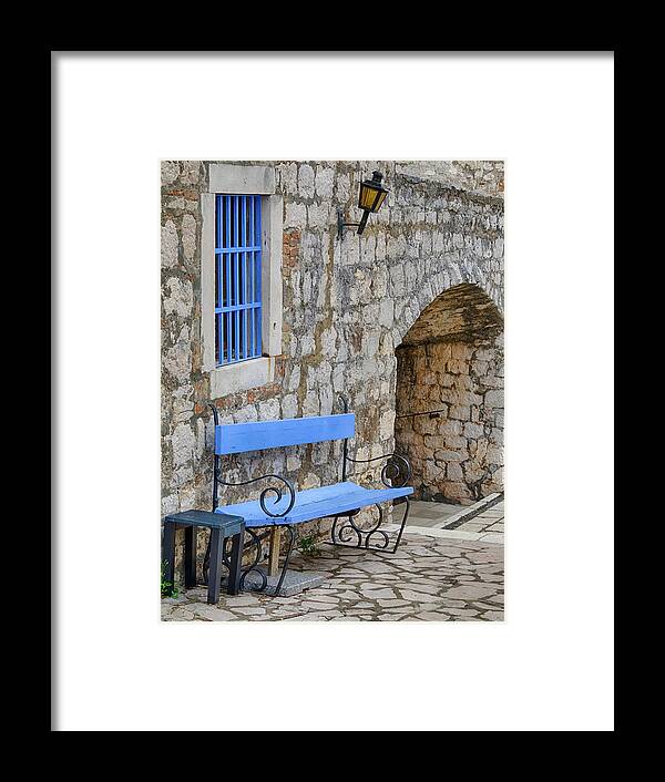 Adriatic Coast Framed Print featuring the photograph Blue Bench by Eggers Photography