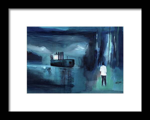 Nature Framed Print featuring the painting Blue Boat by Anil Nene