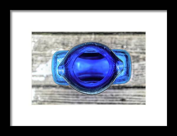 Blue Bottle Overhead Framed Print featuring the photograph Blue Bottle Overhead by Sharon Popek