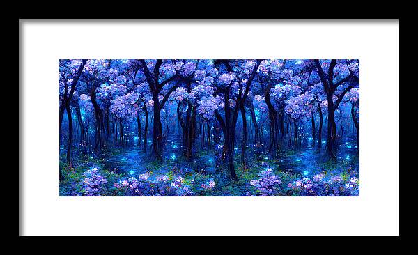 Cherry Blossoms Framed Print featuring the mixed media Blue Cherry Blossom Landscape by John DeGaetano