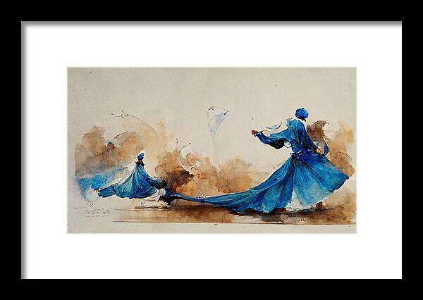 Peacock Framed Print featuring the painting BLUE DERVISH sufi  WATERCOLOR IN THE STYLE OF Winslow f6936aaa 45ad 4ceb a9d7 136daac8 by MotionAge Designs