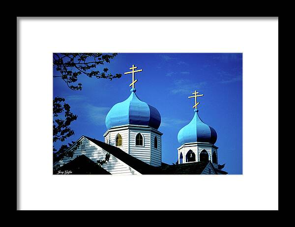 Russian Church Framed Print featuring the photograph Blue Domes by Jerry Griffin