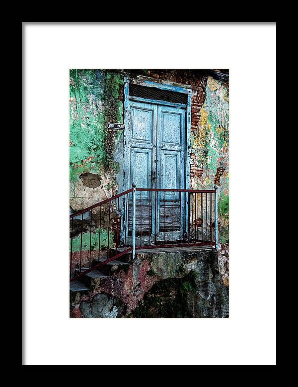 Havana Cuba Framed Print featuring the photograph Blue Door by Tom Singleton