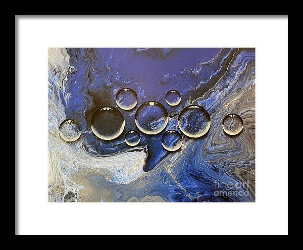 Abstract Framed Print featuring the painting Blue Drops by Sonya Walker