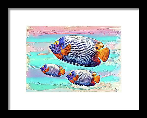 Blue Fish Framed Print featuring the painting Blue Fish Trio by Tina LeCour