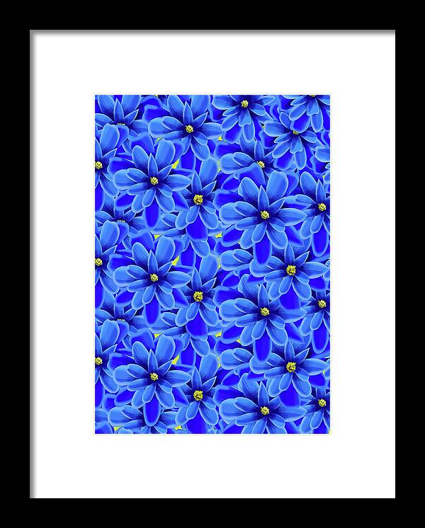 Blue Framed Print featuring the mixed media Blue Floral Pattern by Andrew Hitchen