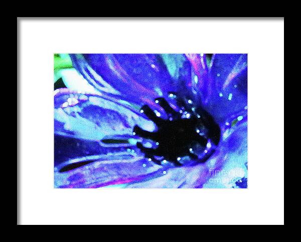 Blue Glass Flower; Blue Glass; Blue Flower; Blue; Green; Blown Glass; Abstract; Photography; Digital Art; Framed Print featuring the photograph Blue Glass Flower by Tina Uihlein