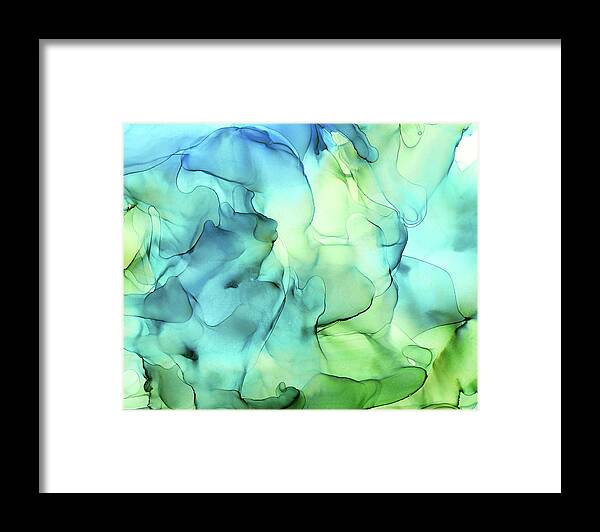 Ink Abstract Framed Print featuring the painting Blue Green Abstract Ink Painting Print 2 by Olga Shvartsur